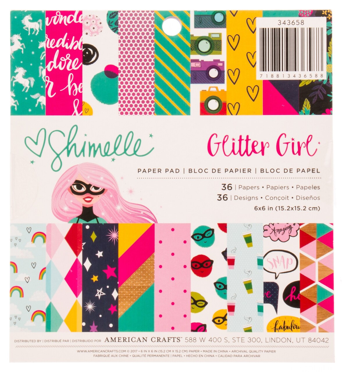 Shimelle Glitter Girl Paper Pad 6"X6" 36/Pkg-18 Designs/2 Each